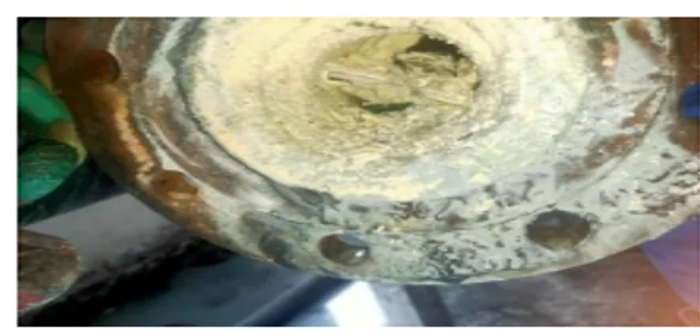 Scale deposits inside valves shown in the carbide slag filter press application