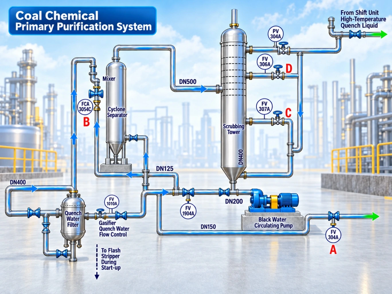 Coal chemical primary purification system