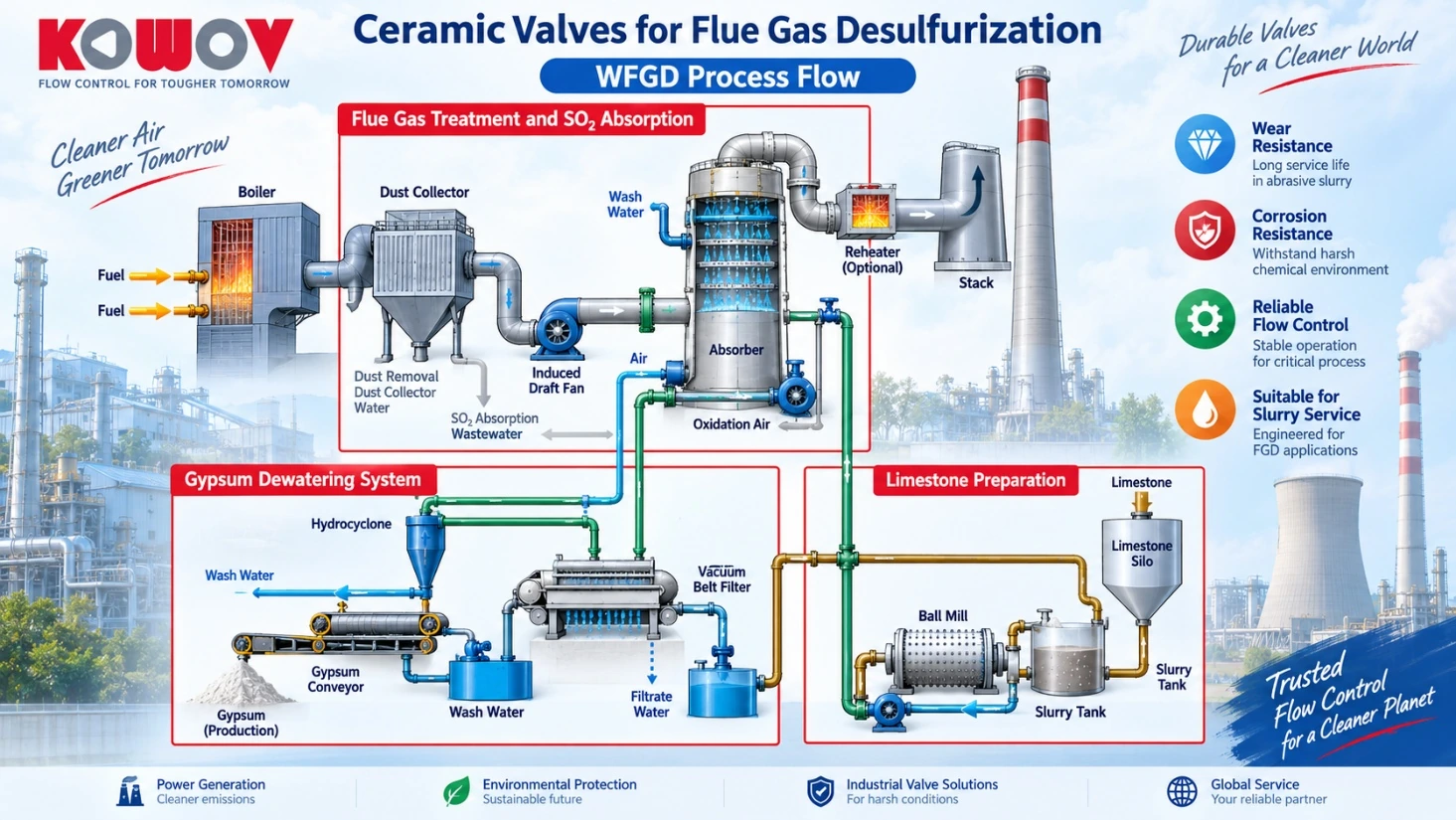 Wet flue gas desulfurization (WFGD) process flow