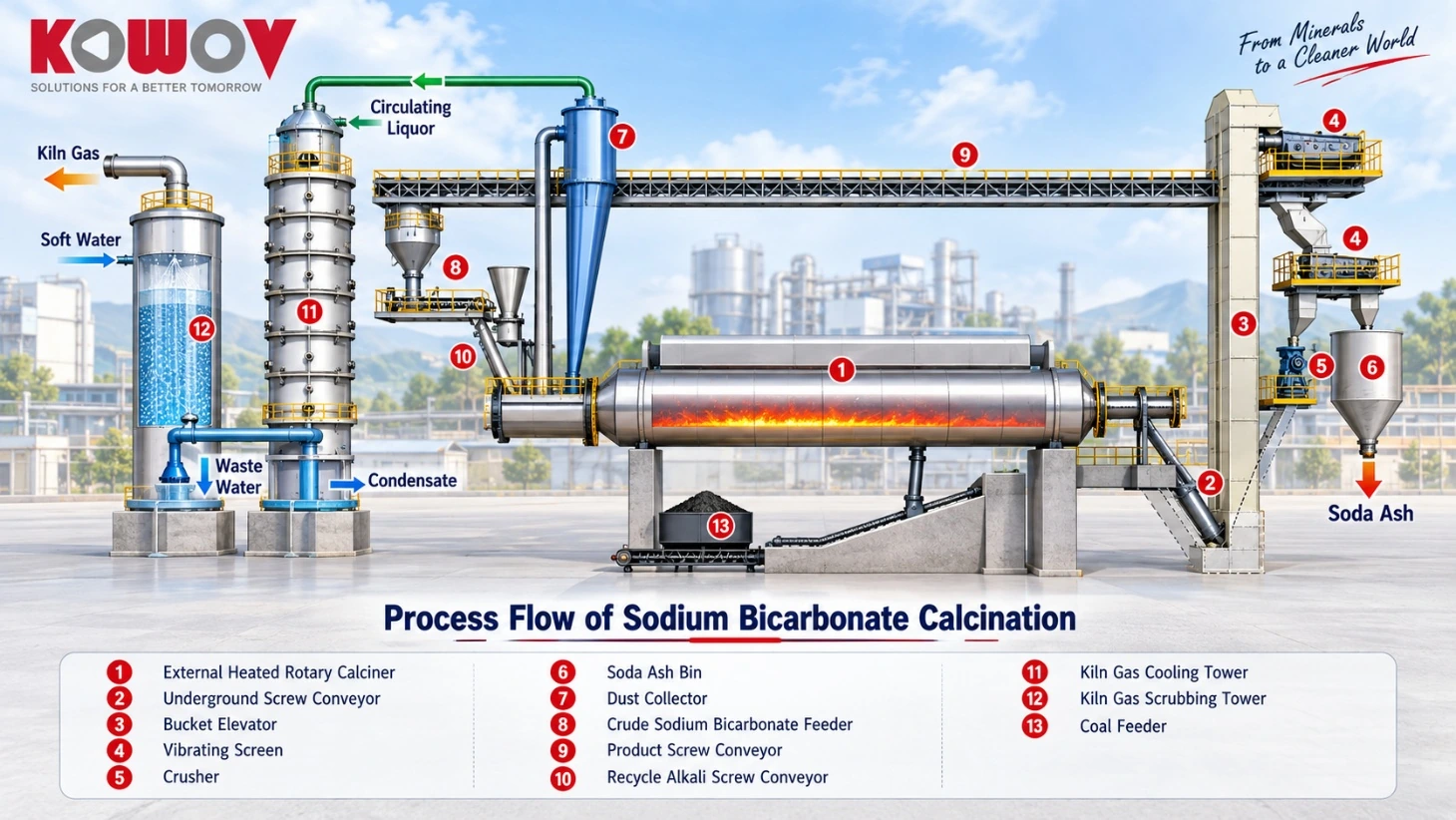 Process flow of sodium bicarbonate calcination