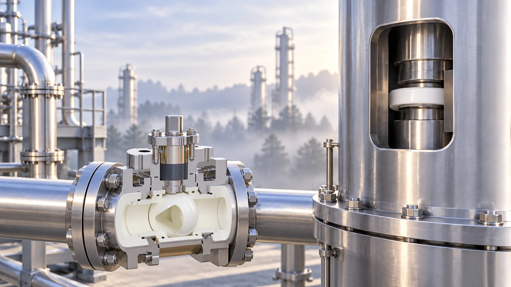 Replacing a purification tower valve — editorial illustration