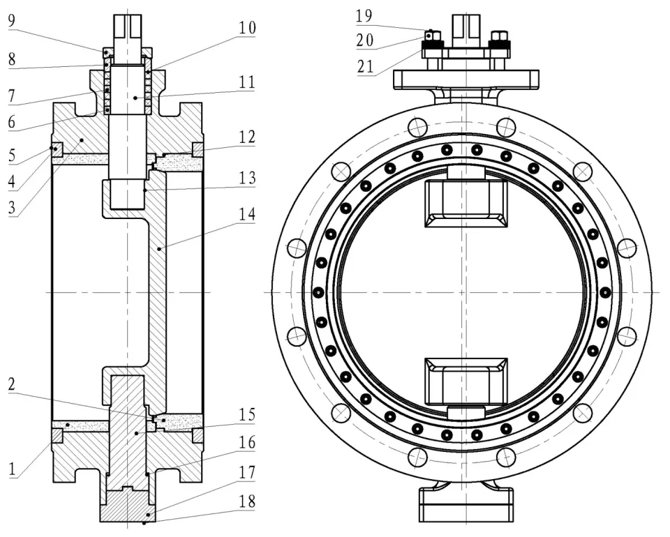 FEBV sectional drawing with the parts numbered as in the table