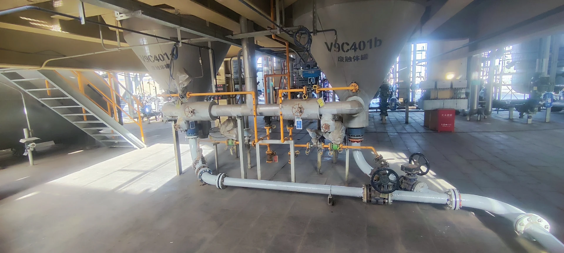 Installed valves and pipework in a polysilicon facility