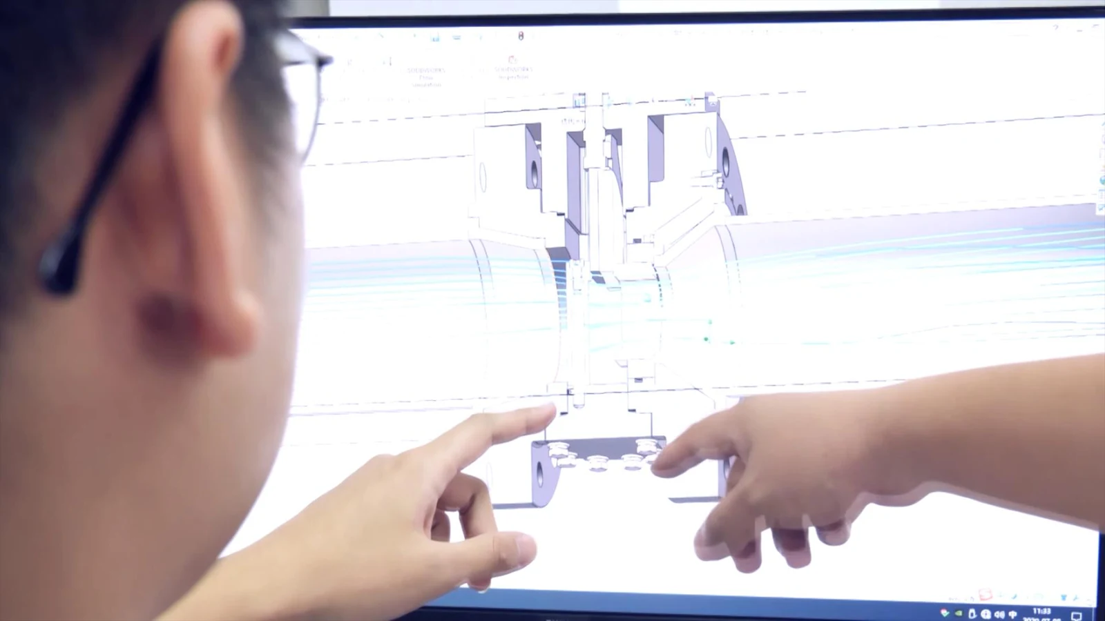 Current valve design review on a CAD workstation